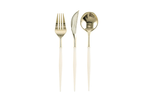 Elegance: White/Gold Cutlery x24